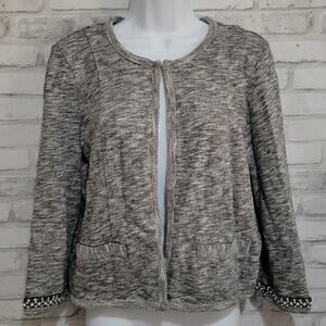 Express Marled Beaded Cuff Gray Women Open Front Knit Cardigan Large